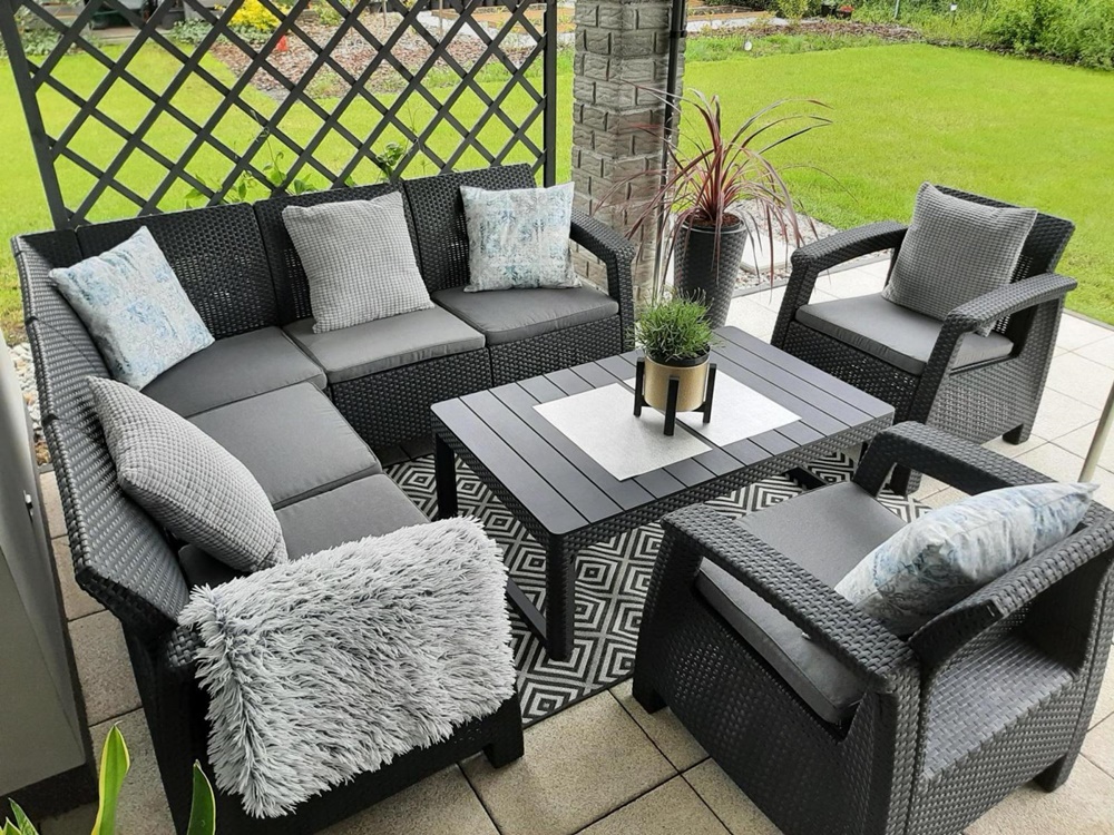 Set mare de grădină cu masă Rellme și două fotolii