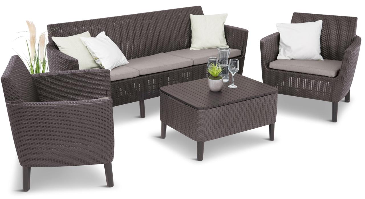 mobilier de grădină cu masă și ladă brun