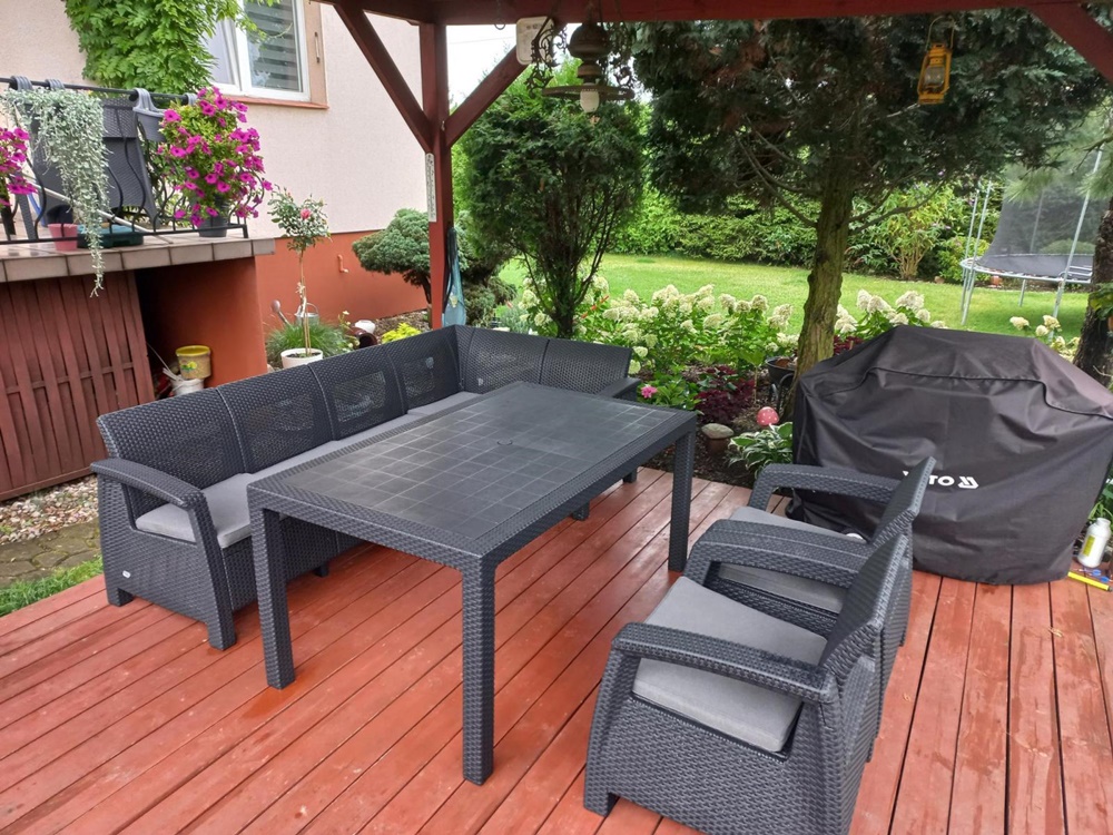 Set mare de grădină cu masă Rellme și două fotolii