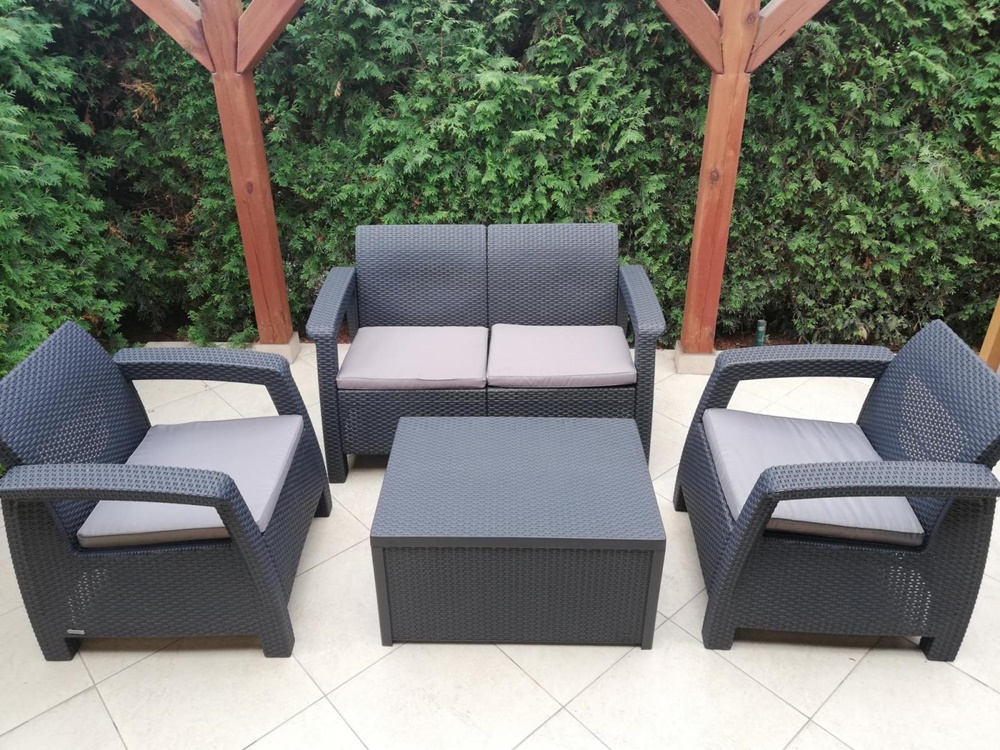 Corfu Box grafit – mobilier de gradină cu măsuță – cufăr