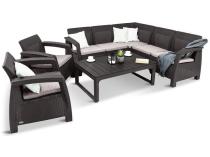 Set mobilier gradină tip colțar Relly cu 2 fotolii, 5 locuri + masuță, perne incluse, maro