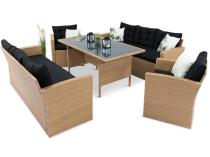 Duży zestaw ogrodowy z czarnymi poduszkami