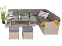 Set mobilier grădină tip colțar din techorattan Cofete Light Grey cu 2 pufe și masă înaltă