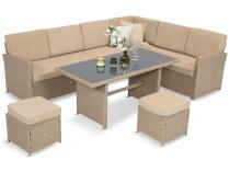 Set mobilier grădină tip colțar din techorattan Cofete Natural cu 2 pufe și masă înaltă