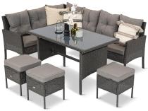 Set mobilier terasă tip colțar din technorattan 190x140cm cu masă înaltă și 3 pufe Torino Corner Antracit