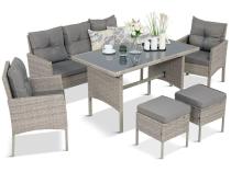 Set mobilier gradina Torino , pentru 7 persoane, ratan, Gri
