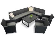 Set mobilier grădină Nedler VII, tip colțar, 7 locuri, 3 fotolii, material plastic, gri