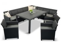 Set mobilier grădină tip colțar  Nedler VIII, 11 locuri, trei fotolii, perne incluse, material plastic - gri