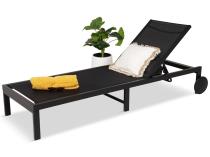 Șezlong de grădină modern, Ahelo, cu roți, aluminiu/textilenă, 65 x 197 x 83 cm, negru