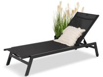 Șezlong grădină cu roți, aluminiu/textilenă Tebu, 62 x 182 x 91 cm, negru