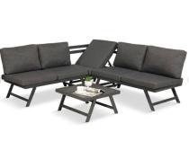 Colțar cu șezlong pentru terasă mică Soletto, pentru 5 persoane, gri