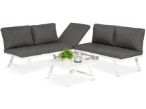 Colțar gradină/terasă  Soletto, alb, 3 piese, perne incluse