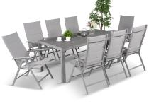 Set mobilier terasă Kanbery 8 scaune pliabile cu brate si masa 180cm, Silver