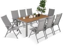 Set masuta terasă Kanbery 8 scaune pliabile cu brate si masa 180cm, Silver Wood