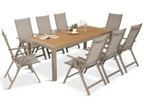 Mobilier de luat masa din aluminiu pentru terasa - masa de 210 cm si 8 scaune pliabile Tanami Daven Taupe