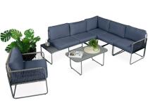 Set mobilier grădină Kibi Corner modern, ușor, albastru grafit, cu fotoliu 