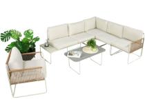 Set mobilier grădină boho, ușor, cu fotoliu Kibi Corner - Crem