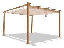 Pergolă terasă  4x4, retractabilă, cadru aluminiu, Lemn crem