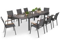 Mobilier de grădină grafit cu masă extensibilă de 240 cm cu blat din sticlă + 8 scaune Marla 