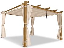 Pergolă de grădină cu acoperiș din material și draperii Kirn 4x4 Aluminiu - Cream Wood