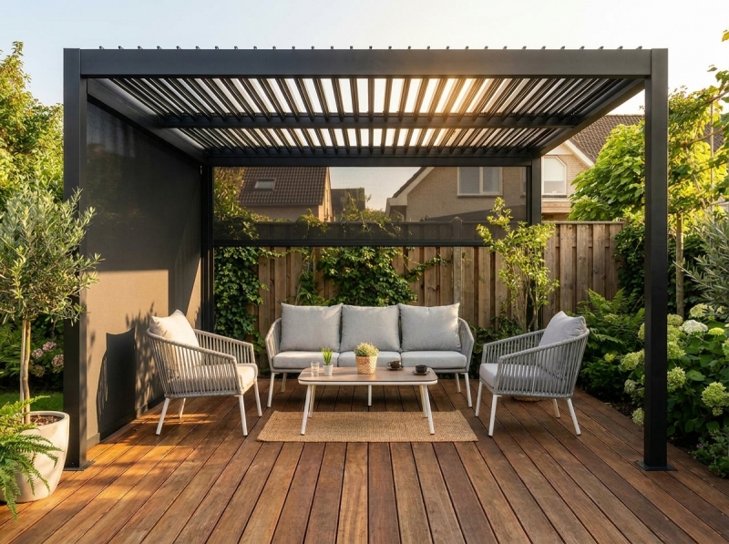 Rolety, zasłony i moskitiery do pergoli Lufel