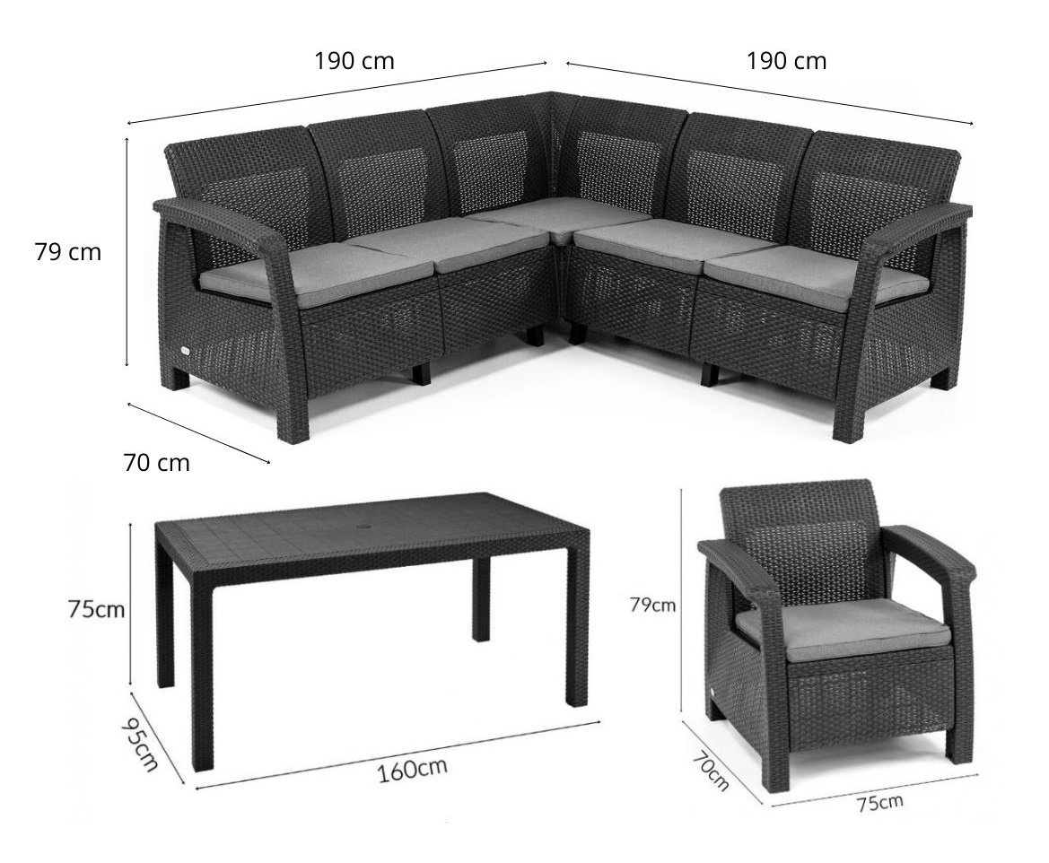 Duży zestaw ogrodowy ze stołem obiadowym wymiary