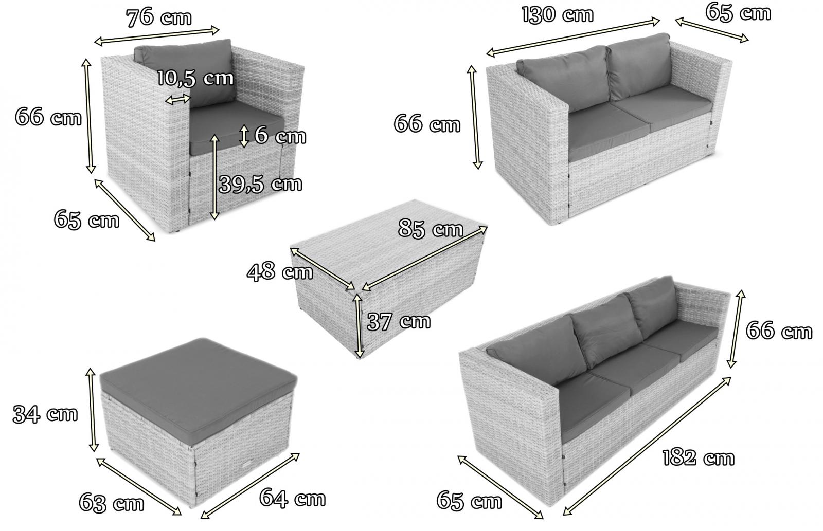 Antracytowy zestaw ogrodowy z technorattanu dla 8 osób wymiary