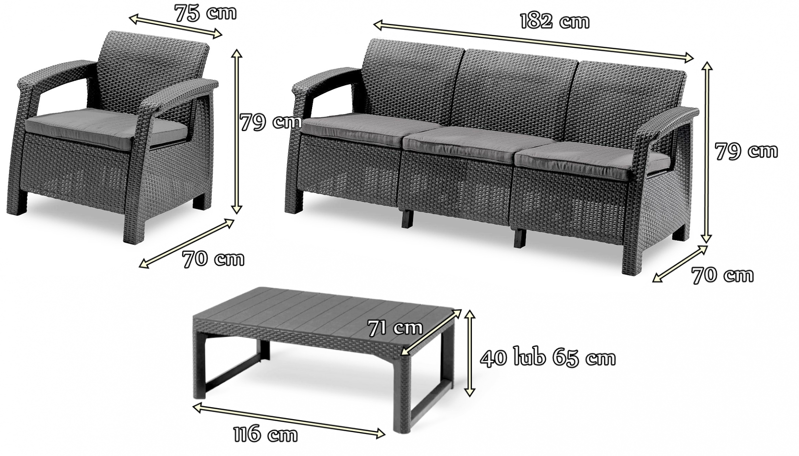 Meble ogrodowe z podnoszonym stołem wymiary