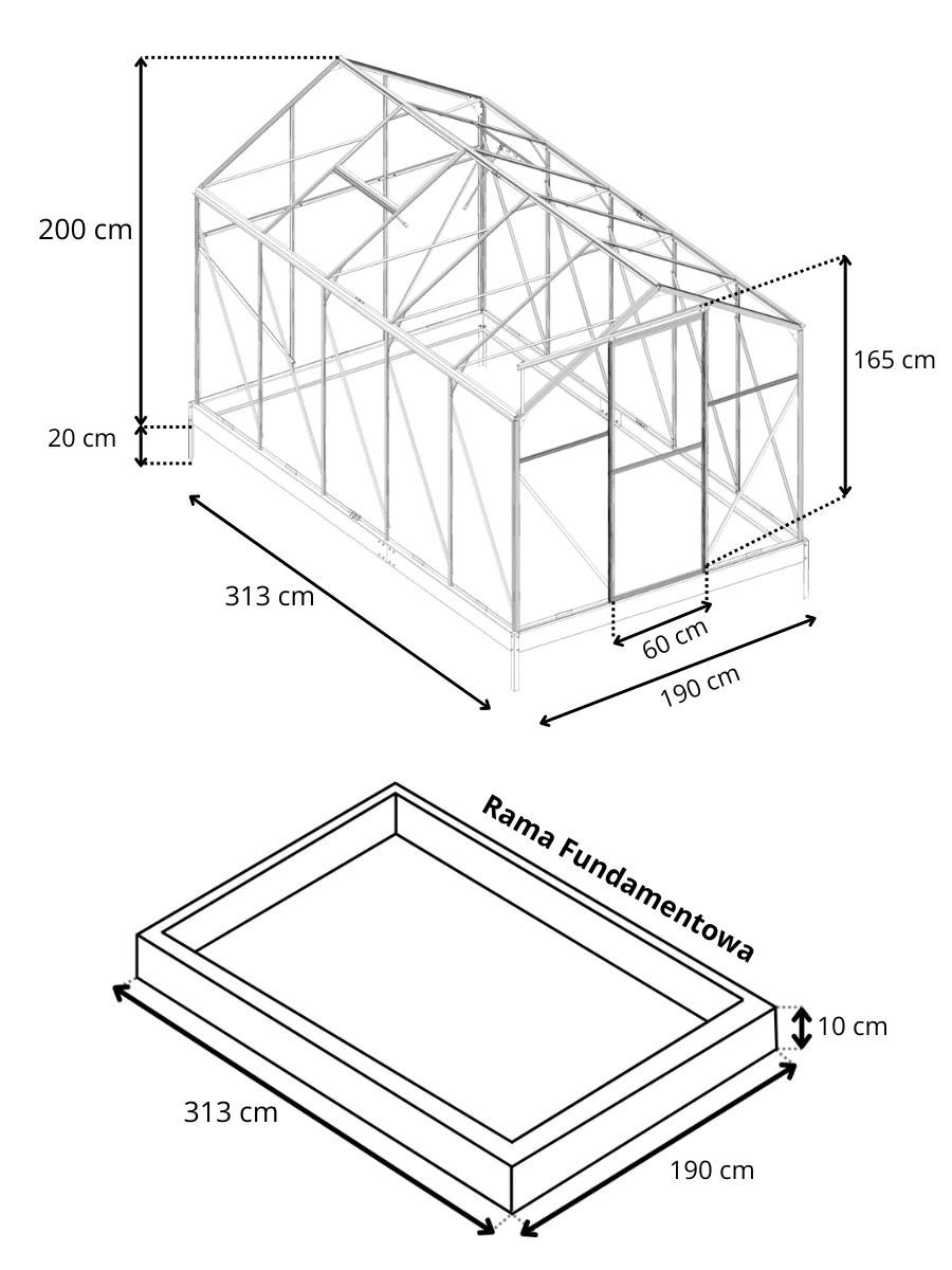 Szklarnia poliwęglan z aluminiowym stelażem wymiary